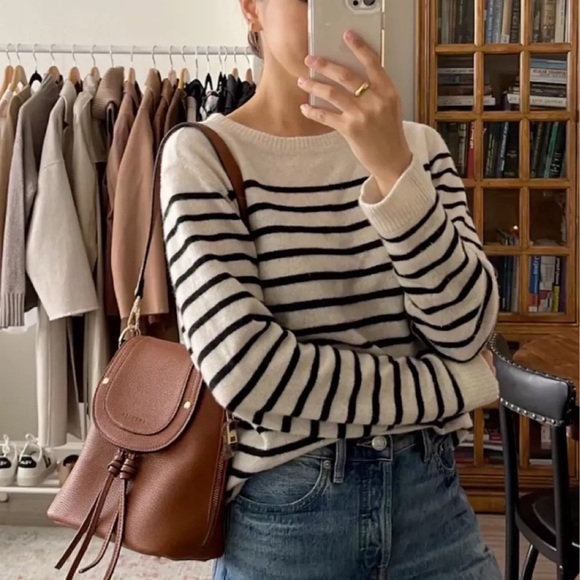 REFORMATION Black White Stripe Cashmere Sweater M - Picture 1 of 8